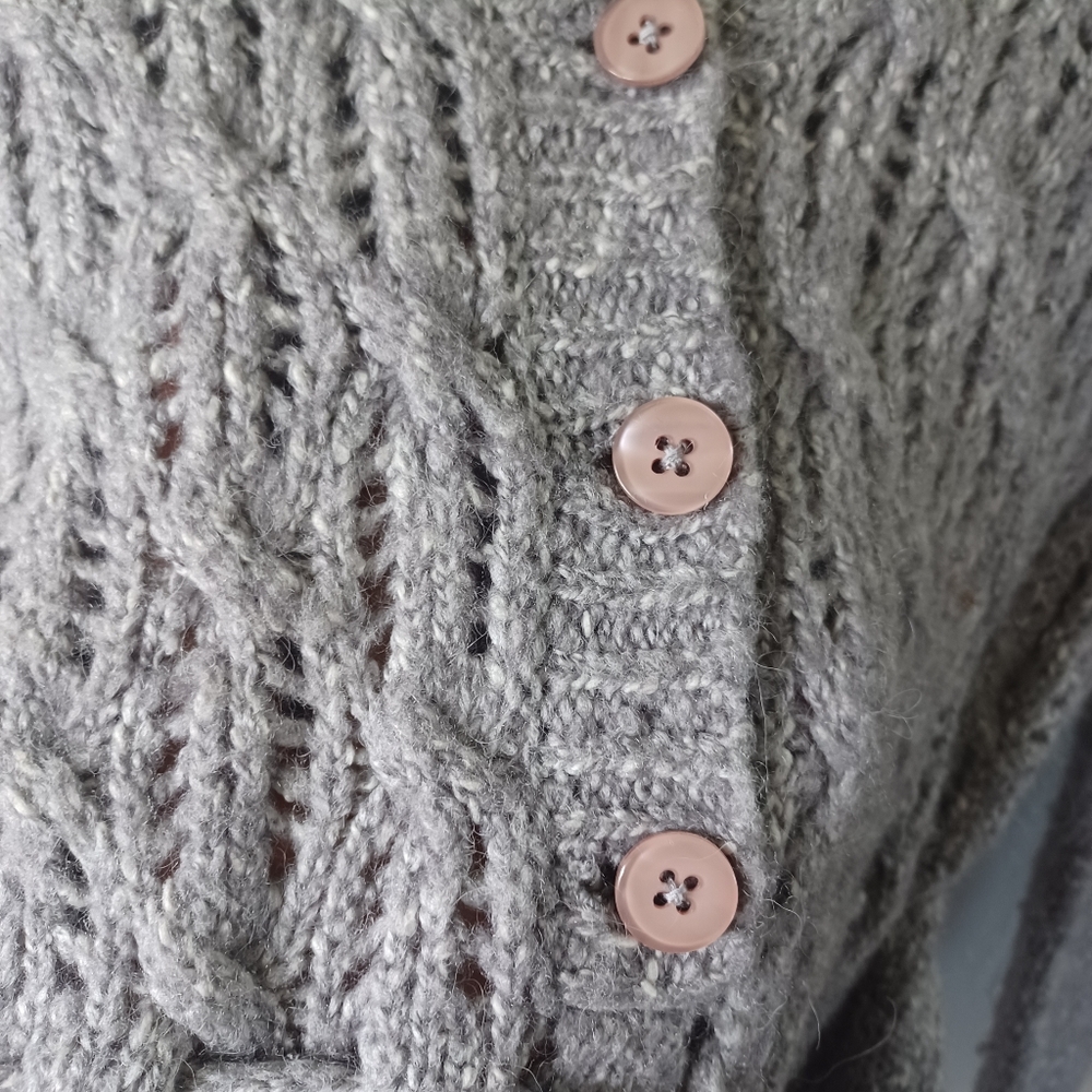 Kaisely Gray Wool Blend Knit Pom Pom Tie Waist Alpaca Sweater - Picture 4 of 7